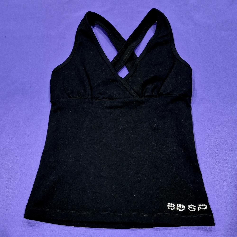 Bebe Sport Crystals Logo Black Criscross Tank Top - XS